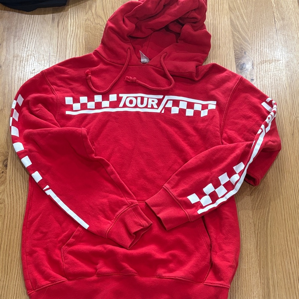 Vintage Justin Bieber TOUR Hoodie S Red and White Checkerboard